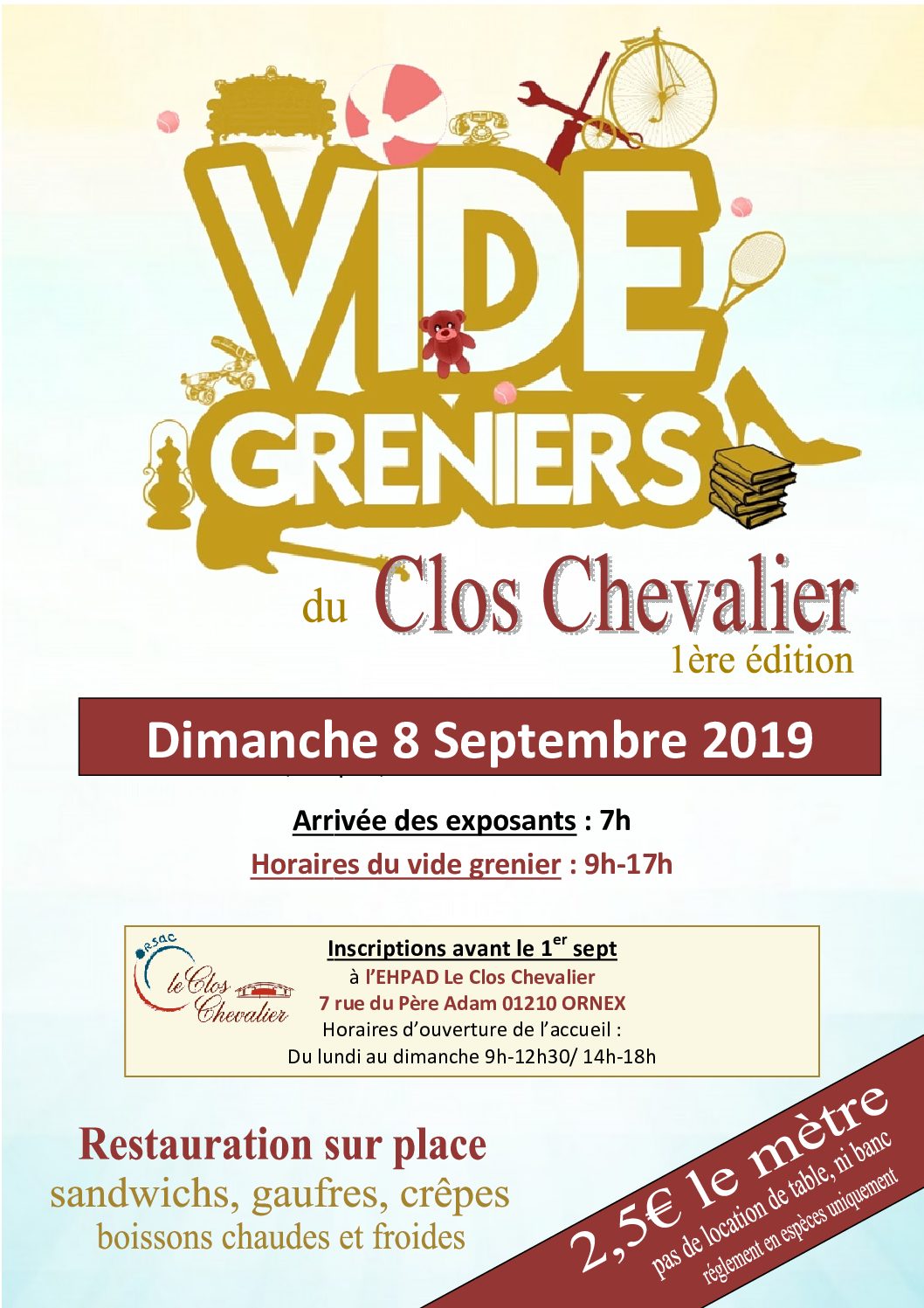 VIDE GRENIERS du Clos Chevalier – 1ère édition – Dimanche 8 Septembre 2019