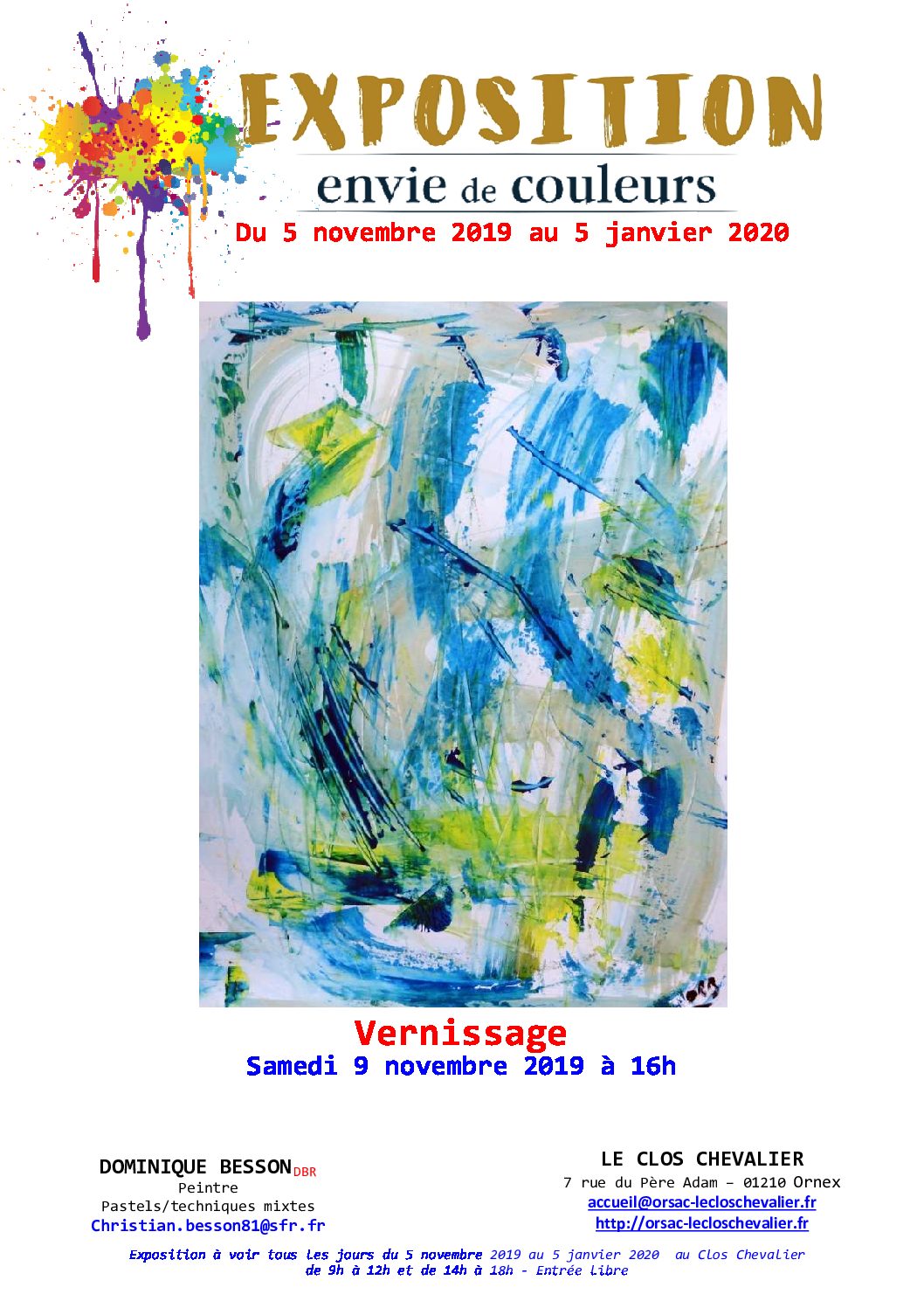“ENVIE DE COULEURS” Exposition de Dominique BESSON du 5 novembre 2019 au 5 janvier 2020