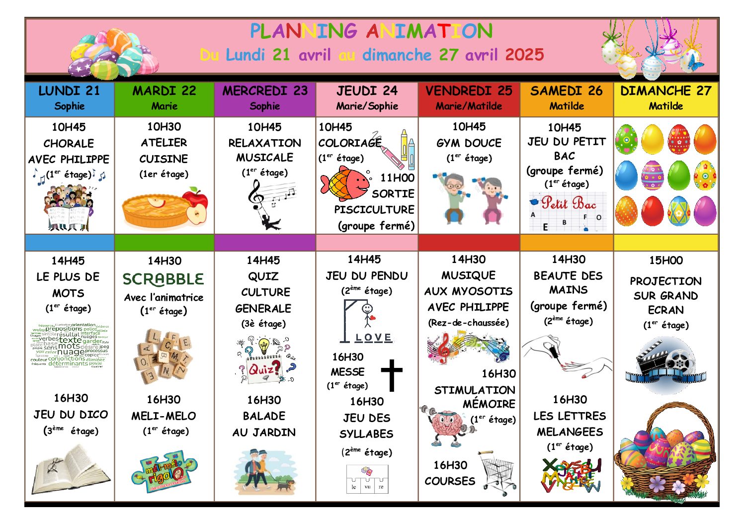 Planning Animation Du Lundi 21 Avril au Dimanche 27 Avril 2025